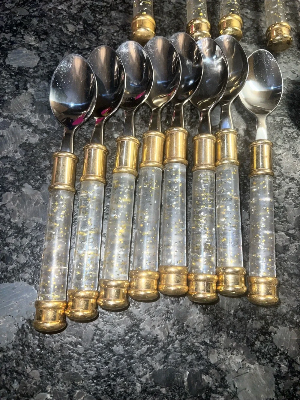 34 pieces MCM Stainless Lucite Handle with Gold Accent Flatware Set -